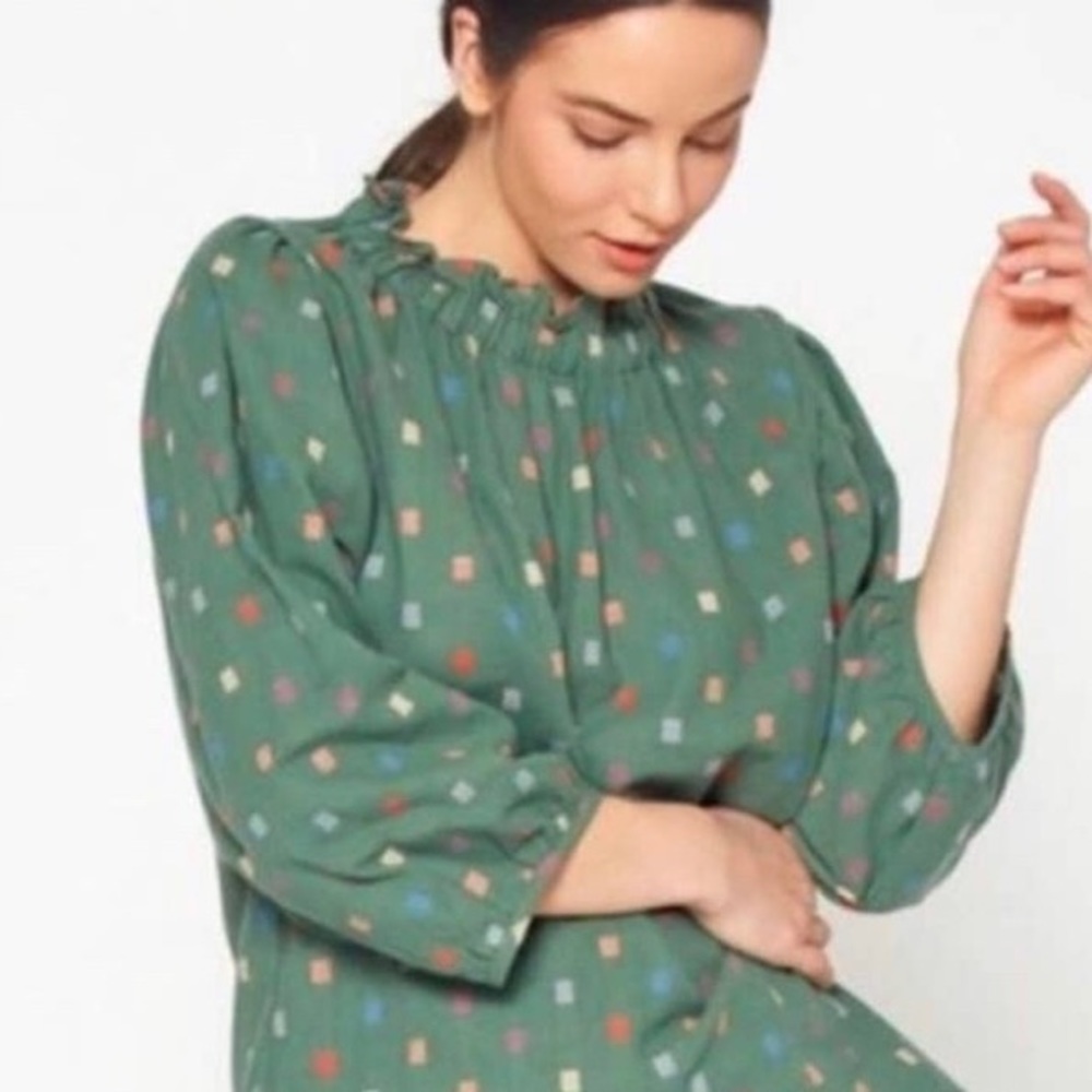 Anthropologie green graphic blouse